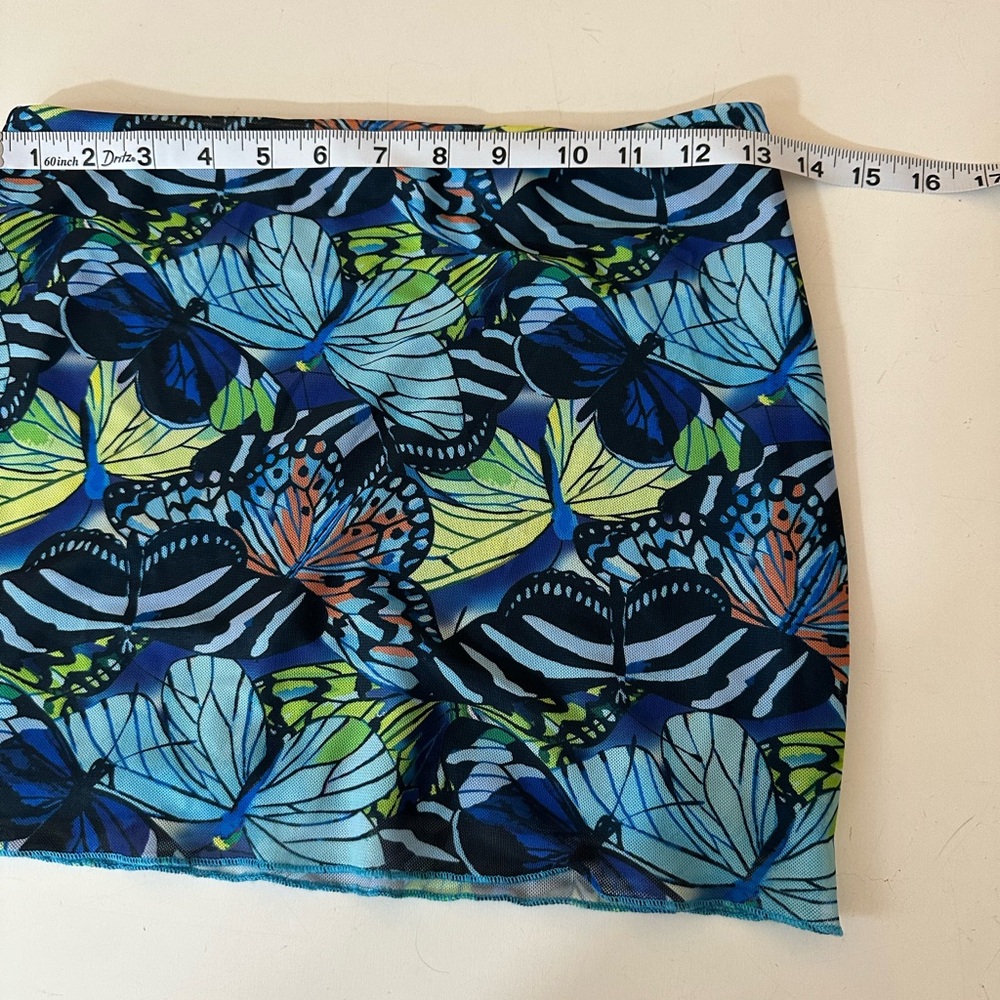 Outcast Blue Whimsical Butterfly Print Mesh Women’s Sexy Mini Skirt NWOT Size M - Picture 12 of 12